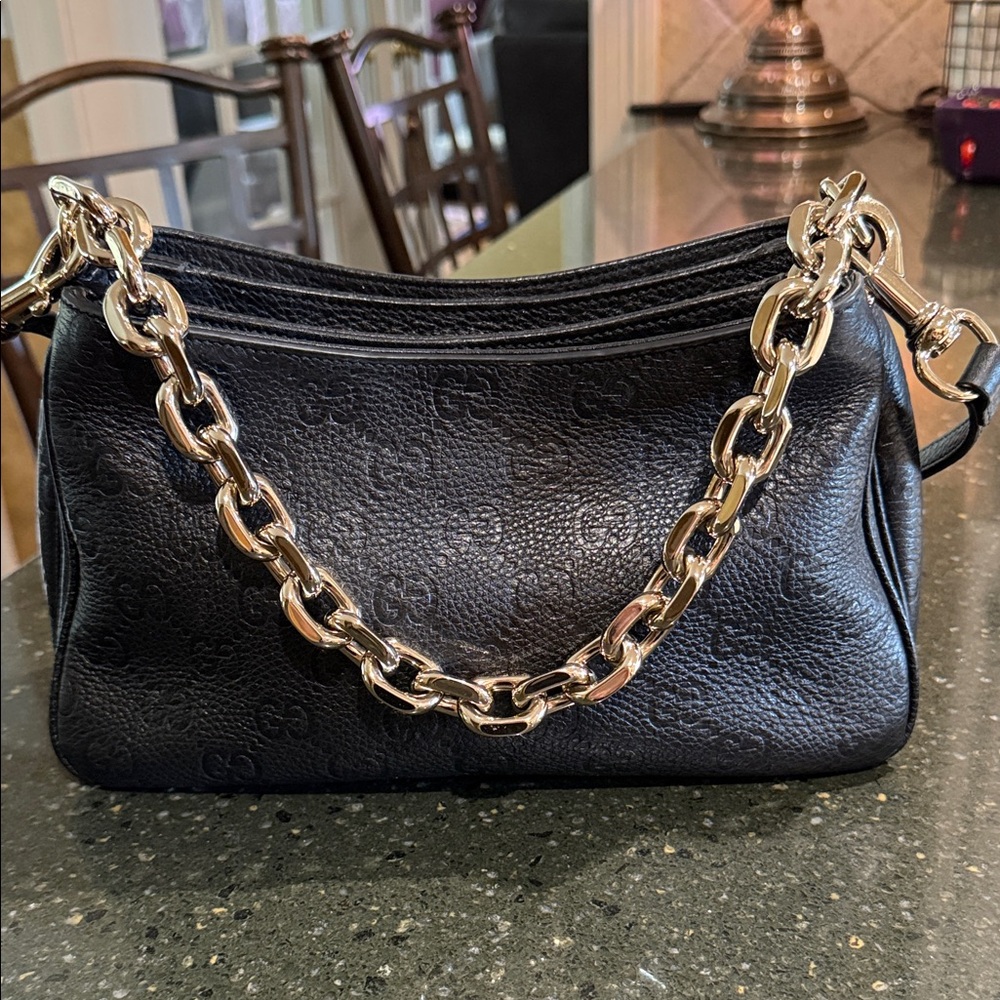 Gucci Black GG Emblem Handbag large shoulder bag